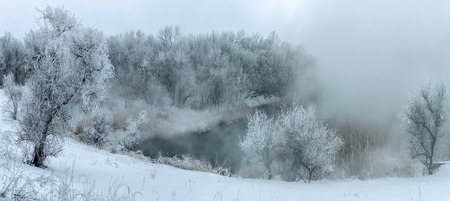 Winter fog in the river.