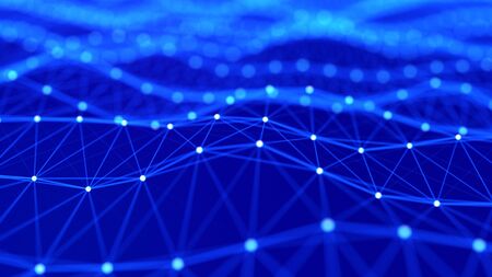Technology dots background. Big data visualization. Futuristic dynamic wave. 3D rendering.