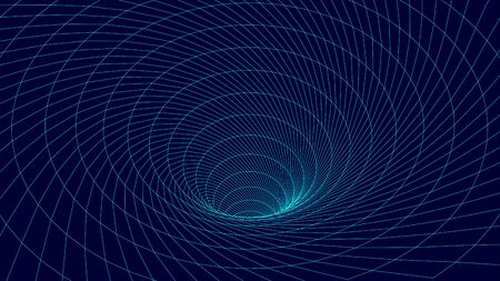 Technology wireframe tunnel on blue background. Futuristic 3D grid.のイラスト素材