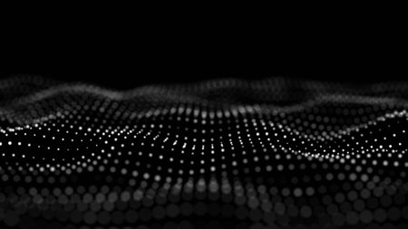 Abstract futuristic background. Big data visualization. Dynamic wave of particles. 3D rendering.の写真素材