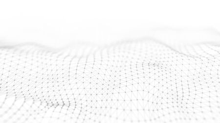 Abstract futuristic background. Big data visualization. Dynamic wave of particles. 3D rendering.の写真素材