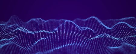 Color music sound wave. Abstract futuristic background of particles. Technology dynamic dots...