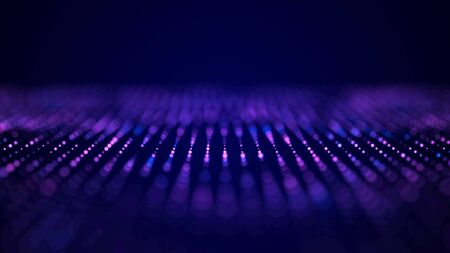 Color music sound wave. Abstract futuristic background of particles. Technology dynamic dots...