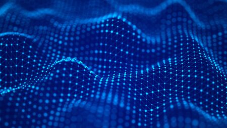 Abstract futuristic background. Big data visualization. Dynamic wave of particles. 3D rendering.の写真素材
