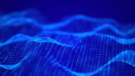 Abstract futuristic background. Big data visualization. Dynamic wave of particles. 3D rendering.の写真素材