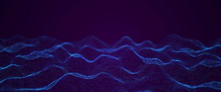 Color music sound wave. Abstract futuristic background of particles. Technology dynamic dots...
