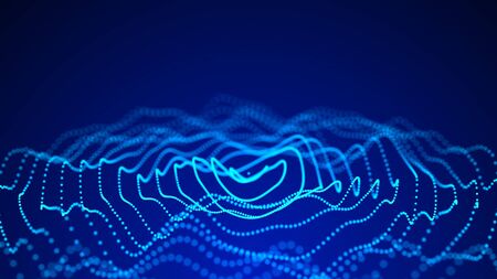 Abstract futuristic background. Big data visualization. Dynamic wave of particles. 3D rendering.の写真素材