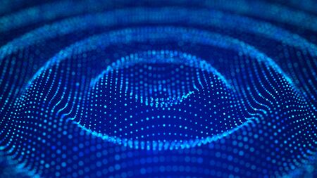 Abstract futuristic background. Big data visualization. Dynamic wave of particles. 3D rendering.の写真素材