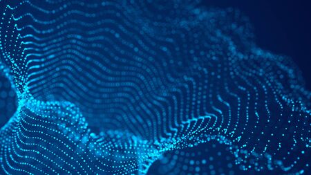 Technology wireframe tunnel on blue background. Futuristic 3D grid. Big data visualization. 3D rendering.の写真素材