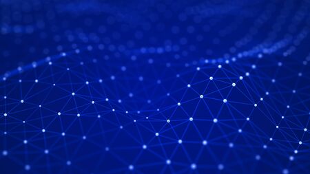 Abstract futuristic background. Network connection structure. Digital dynamic wave. 3D rendering.の写真素材