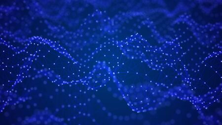 Technology dots background. Big data visualization. Futuristic dynamic wave. 3D rendering.