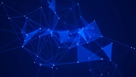 Abstract technology background with connection dots lines and triangles. Digital structure on blue...