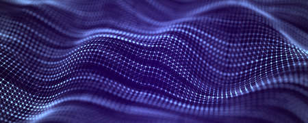 Color music sound wave. Abstract futuristic background of particles. Technology dynamic dots...