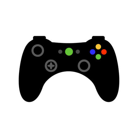 Black gamepad icon on white background. Wireless video game console. Vector joystick in flat style.