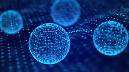 Abstract futuristic background. Big data visualization. Dynamic wave of particles. 3D rendering.