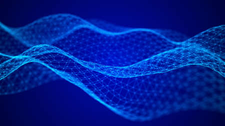 Abstract futuristic background. Big data visualization. Dynamic wave of particles. 3D rendering.の写真素材
