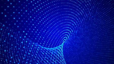 Abstract futuristic background. Big data visualization. Dynamic wave of particles. 3D rendering.の写真素材