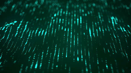 Abstract digital background of glow particles. Green technology dynamic dots background. 3D rendering.の写真素材
