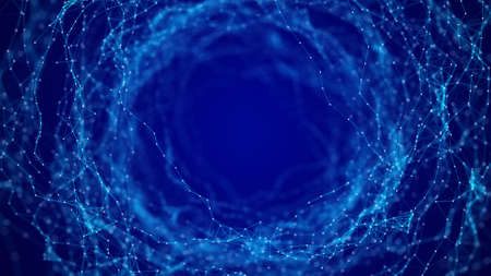 Technology wireframe tunnel on blue background. Futuristic 3D grid. Big data visualization. 3D...