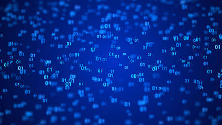 Abstract matrix background. Digital cyberspace with stream of data. Big data visualization. Blue...