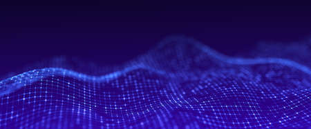 Abstract futuristic background. Big data visualization. Dynamic wave of particles. 3D rendering.