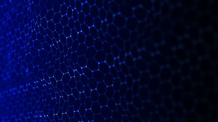 Abstract futuristic hexagon background. Network connection structure. Digital dynamic wave. 3D...