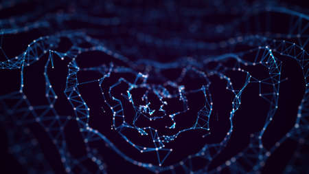 Abstract futuristic background. Big data visualization. Dynamic wave of particles. 3D rendering.