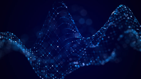 Digital blue background of particles. Abstract futuristic illustration. Big data visualization....