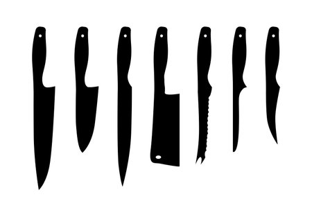 Set of vector kitchen knifes. Black silhouettes on white backgound.のイラスト素材