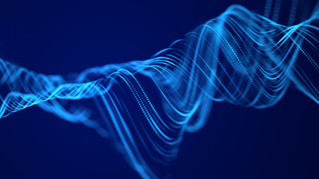 Digital blue wave of particles. Abstract futuristic illustration. Big data visualization. Technology...