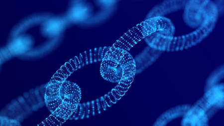 Digital blockchain concept. Futuristic blue background with dots and lines. Abstract wireframe...