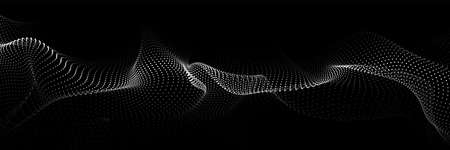Digital dynamic wave of particles. Vector abstract black futuristic background. Big data...