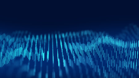 Dynamic wave of lines. Abstract futuristic background. Big data visualization. 3D rendering.の写真素材