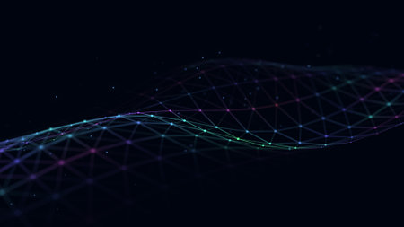 Abstract futuristic wave. Flow of particles. Big data transfer visualization. 3d rendering.