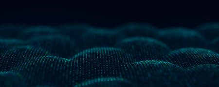 Dynamic wave of particles. Abstract futuristic background. Big data visualization. 3D rendering.