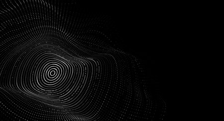 Abstract technology black circle wave. Flow of particles. Big data transfer visualization. Vector illustration.のイラスト素材