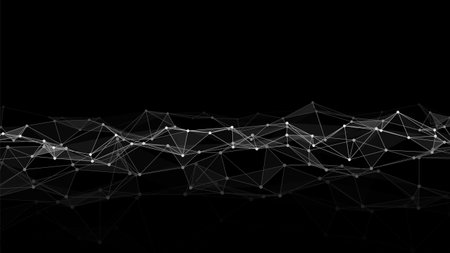 Abstract black technology wave. Flow of particles. Big data transfer visualization. Vector illustration.のイラスト素材