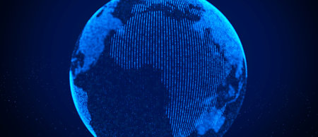 Network connection structure. Abstract technology background with digital connecting data on planet....