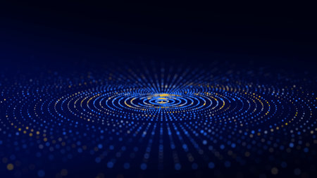 Abstract technology blue circle wave. Flow of particles. Big data transfer visualization. 3d...