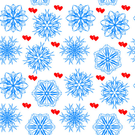 Seamless vector wallpaper with snowflakes and heartsのイラスト素材