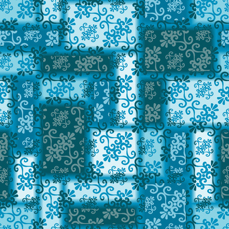 Seamless blue tile pattern with ornamentのイラスト素材