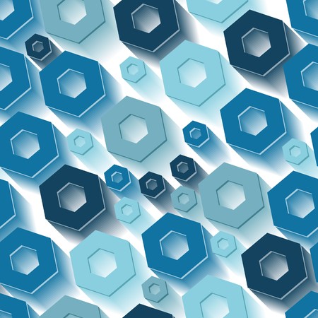 Blue 3d hexagon tiles. Seamless vector patternのイラスト素材