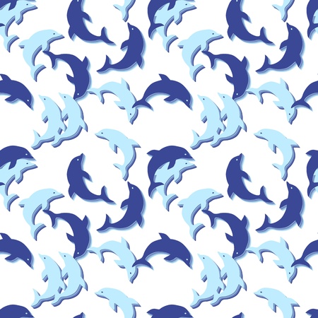 Seamless background with blue dolphins on whiteのイラスト素材