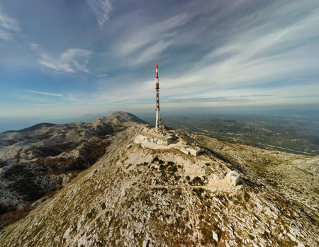 Aerial view of the top of Mount Sv Jure, Croatiaの写真素材