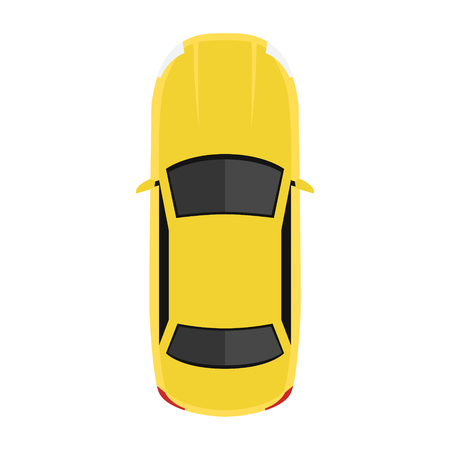 Car from above, top view. Cute cartoon car with shadows. Modern urban civilian vehicle. One of the collection or set. Simple icon or logo. Realistic design. Flat style vector illustration.のイラスト素材