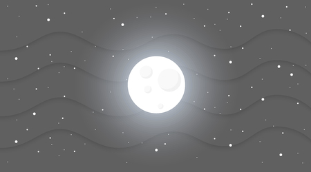 Night sky banner. Flyer template with moon and stars. Black color. Paper style. Simple beautiful design. Flat style vector illustrator.のイラスト素材
