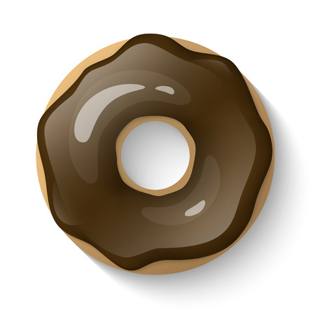Donut isolated on a white background. Cute, colorful and glossy donuts with chocolate glaze and powder. Simple modern design. Realistic vector illustration.のイラスト素材