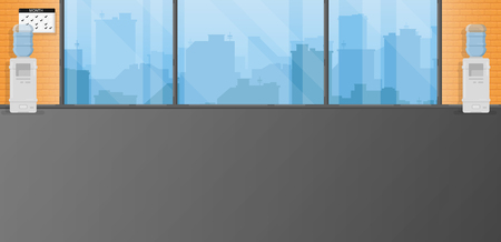 Gym fitness room with beautiful interior design. Empty hall for dance. ballet, gym or yoga. Black and white color. Orange walls. Cute cartoon design. Simple flat style vector illustration.のイラスト素材