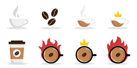 Coffee logos, labels, emblems set isolated on white background. Beautiful simple cartoon template design . Flat style vector illustration.のイラスト素材