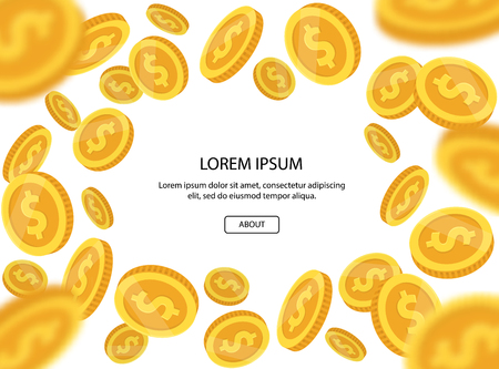 Money set isolated on white background. Shiny golden coins. Beautiful template. Simple cartoon design. Realistic elements. Flat style vector illustration.のイラスト素材